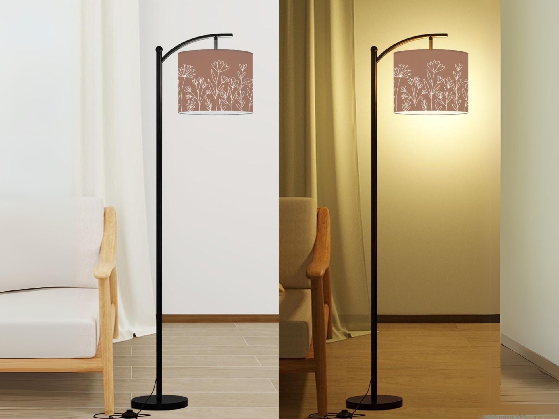 Arc Floor Lamp Modern Wildflower Mocha Mousse Living Room Lamp Gift Housewarming Present Idea Wildflowers Bedroom Lighting Floor Lamp Gift