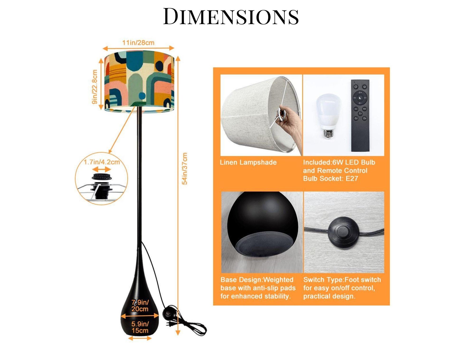 Floor Lamp Remote Control Midcentury Modern Teardrop Living Room Lamp Gift Housewarming Present Idea MCM Design Bedroom Lighting Floor Lamp