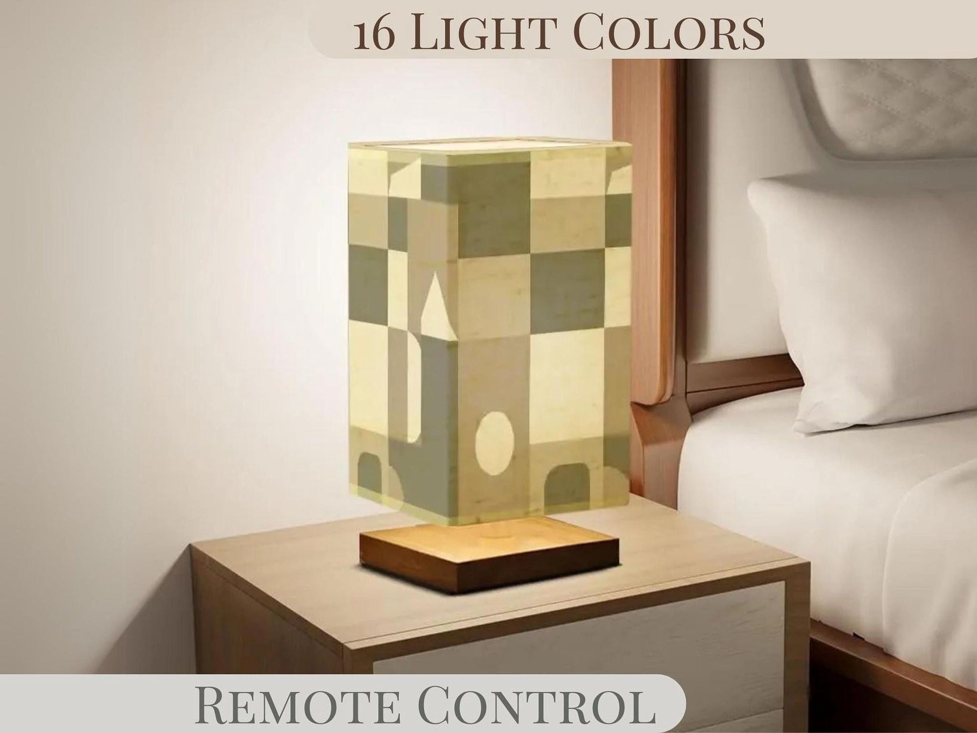 Table Lamp Remote Control For Bedroom Small Desk Lamp For Office Earth Tone Geometric Design Lamp Wood Desk Lamp Lighting for Living Room