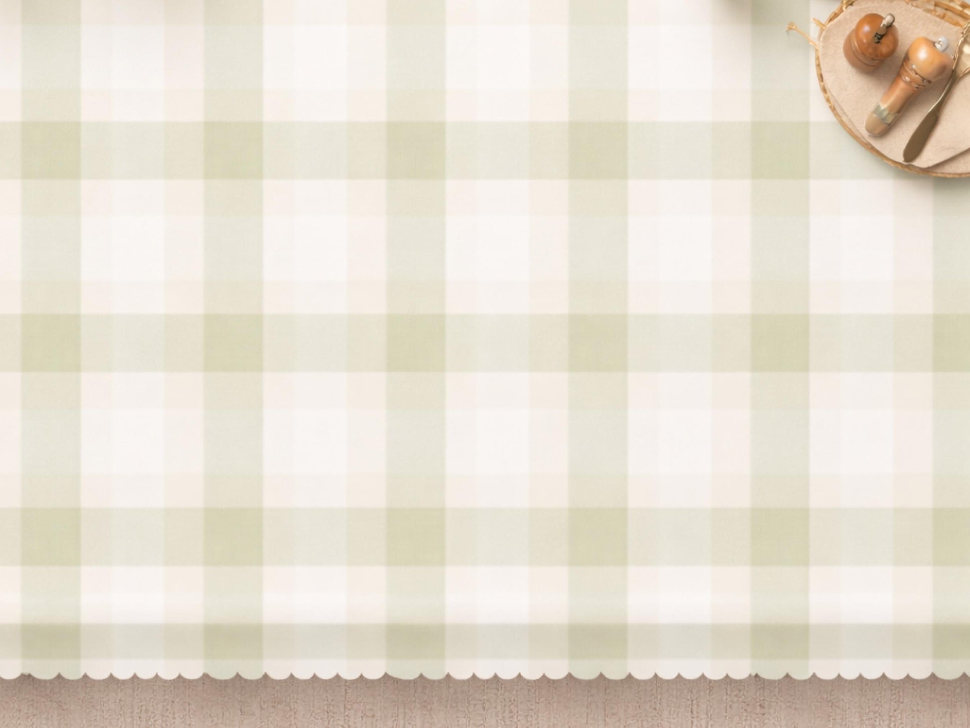Scalloped Sage Gingham Tablecloth Hand Drawn Uneven Line Green Plaid Farmhouse Tablecloth Cottagecore Dining Table Cover Neutral Home Decor