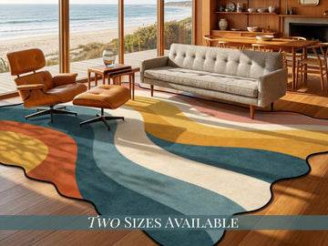 Mid Century Modern Scalloped Rug Retro Wave Area Rug Organic Abstract Color Block Rug Modern Living Room Statement Rug Wavy Stripe MCM Rug