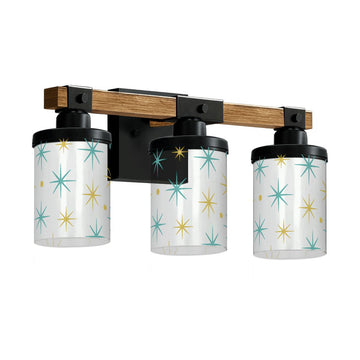 Teal and Yellow Starburst Three-Light Vanity Fixture