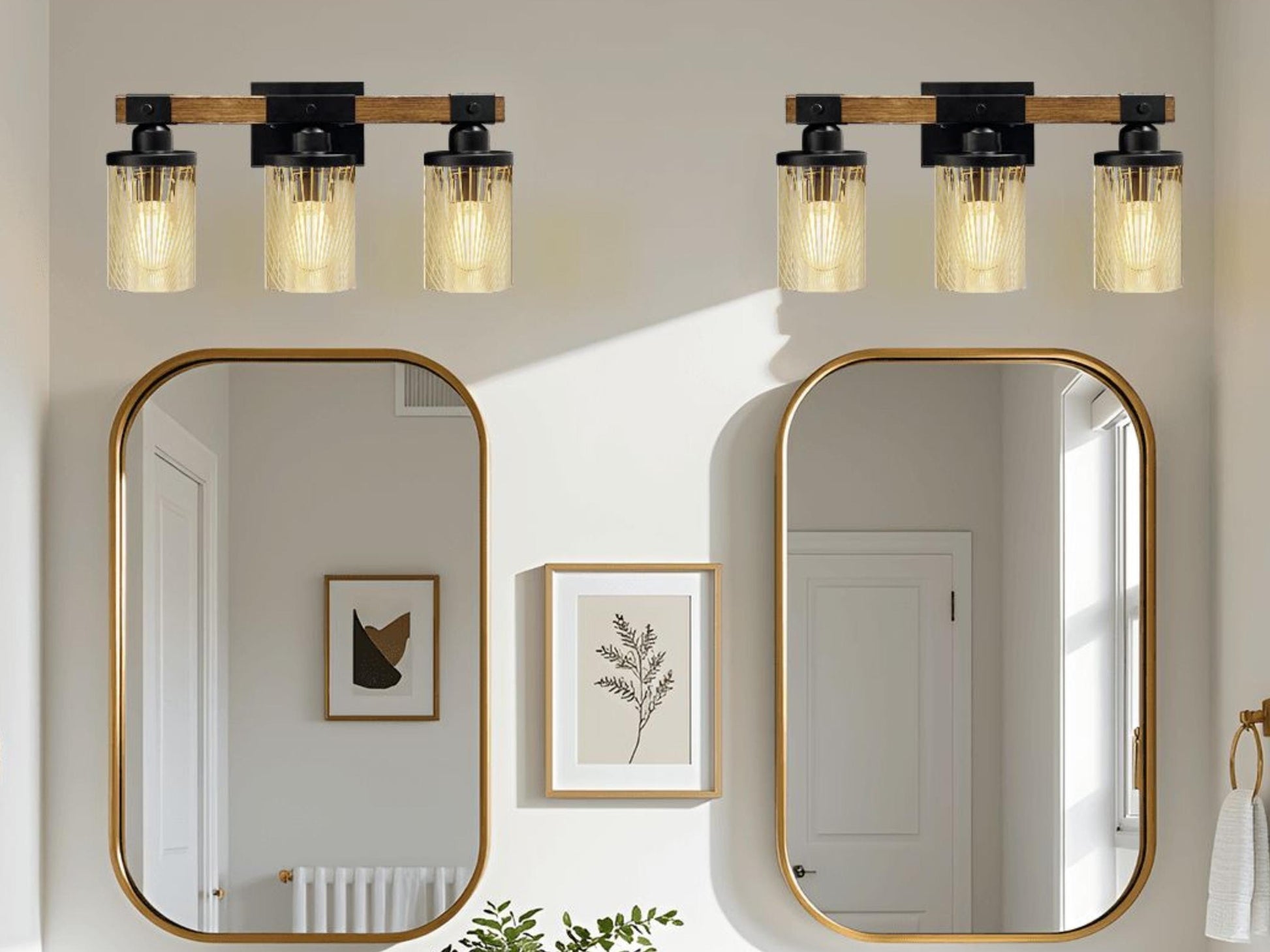 Luxury Bathroom Lighting Modern Farmhouse Vanity Light Fixture 3-Light Decorative Metal & Glass Bath Light Lined Beige Light Over Sink Decor
