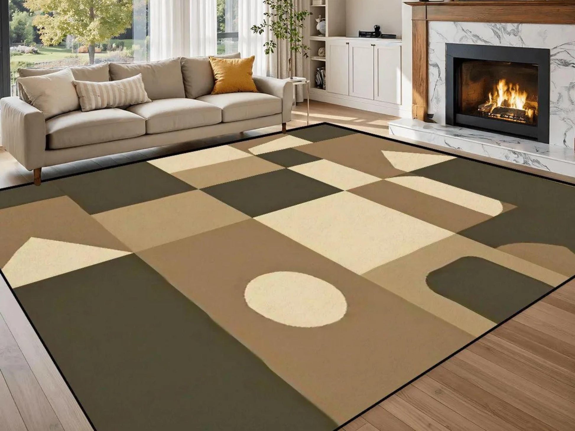 8ft x 10ft Large Area Rug in Brown Modern Large Living Room Rug Indoor Outdoor Design Carpet 96in x 120in Family Room Rug Soft Short Pile