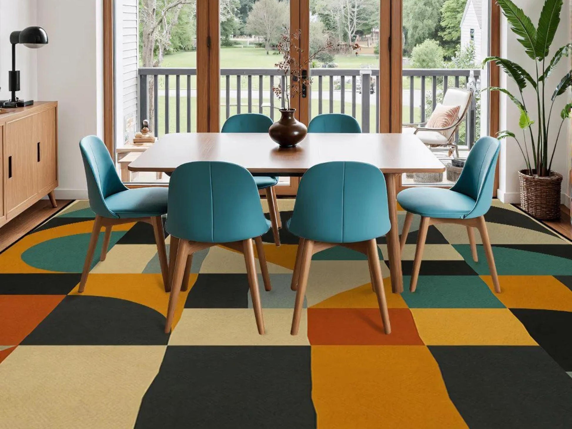 9ft x 12ft Large Area Rug Midcentury Modern Large Living Room Rug Indoor Outdoor Design Carpet 108in x 144in Family Room Rug Soft Short Pile