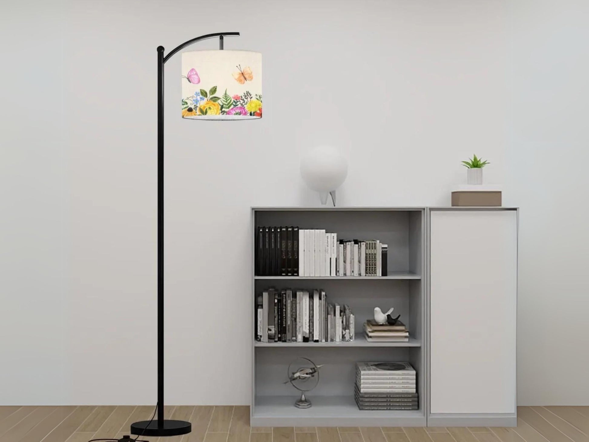 Arc Floor Lamp Modern Spring Butterflies Living Room Lamp Gift Housewarming Present Idea Flowers Design Bedroom Lighting Floor Lamp Gift