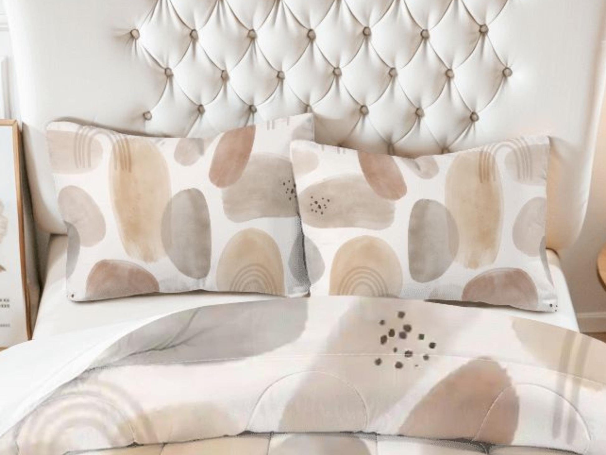 Comforter Set Neutral Organic Abstract Modern Minimal Bedding Cream Taupe Boho Bed Set Scandi Bedroom Decor King Queen Full Twin Pillowcase