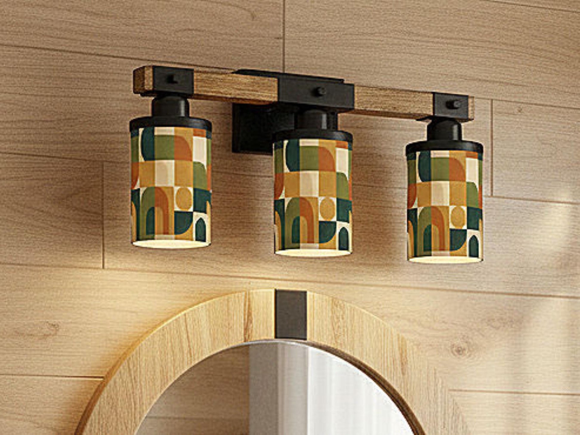 MCM Luxury Bathroom Lighting Vanity Light Fixture 3-Light Decorative Metal and Glass Restroom Light Midcentury Modern Brown Over Sink Decor