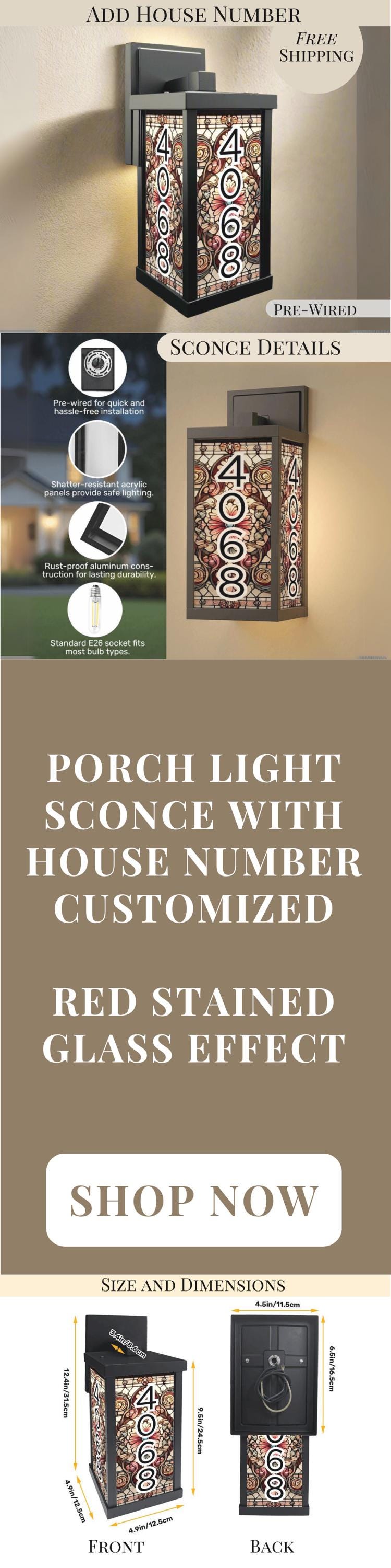 Porch Wall Light Personalized With House Number Stained Glass Wall Sconce Outdoor Lighting Fixture Custom Address Number Lamp Garage Sconce