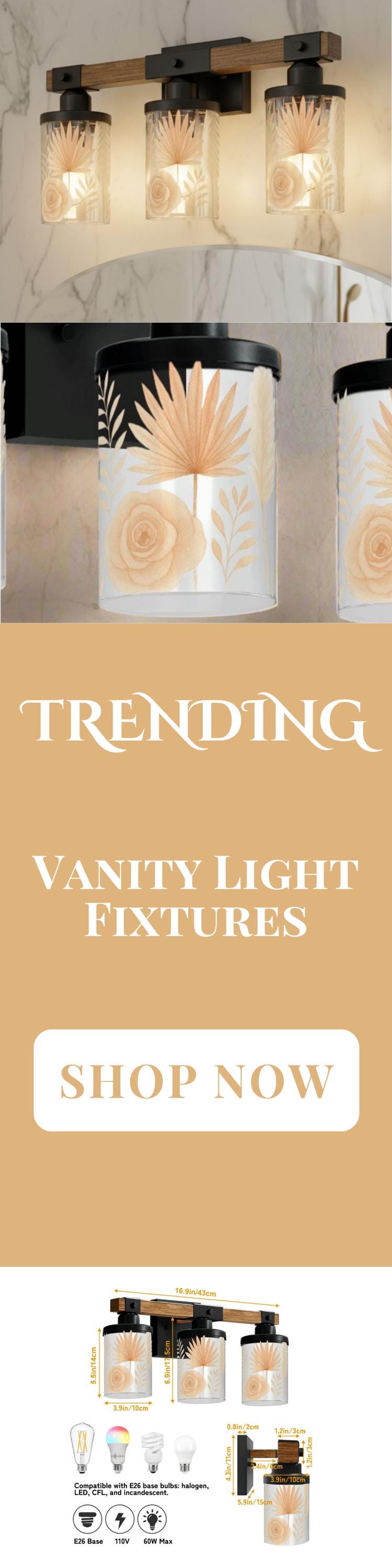 Modern Vanity Light Fixture Bathroom Lighting Desert 3-Light Decorative Metal and Glass Restroom Light Desert Orange Light Over Sink Decor