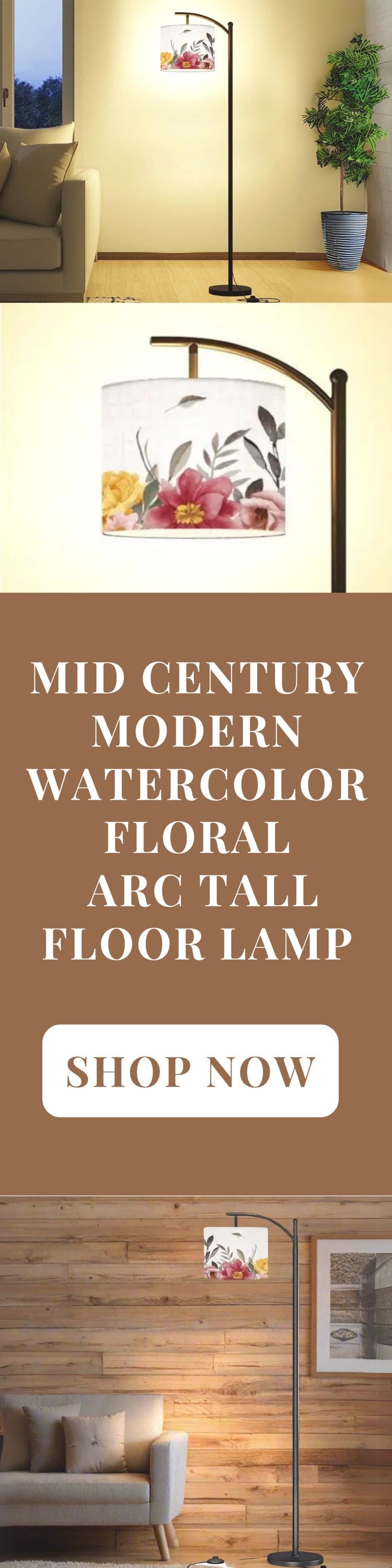 Modern Arc Floor Lamp Watercolor Floral Housewarming Present Idea Living Room Lamp Gift Wildflowers Design Bedroom Lighting Floor Lamp Gift