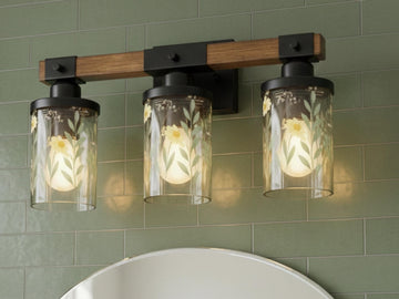 Luxury Bathroom Lighting Yellow Floral Vanity Light Fixture 3-Light Decorative Metal and Glass Restroom Light Garden Flower Over Sink Decor