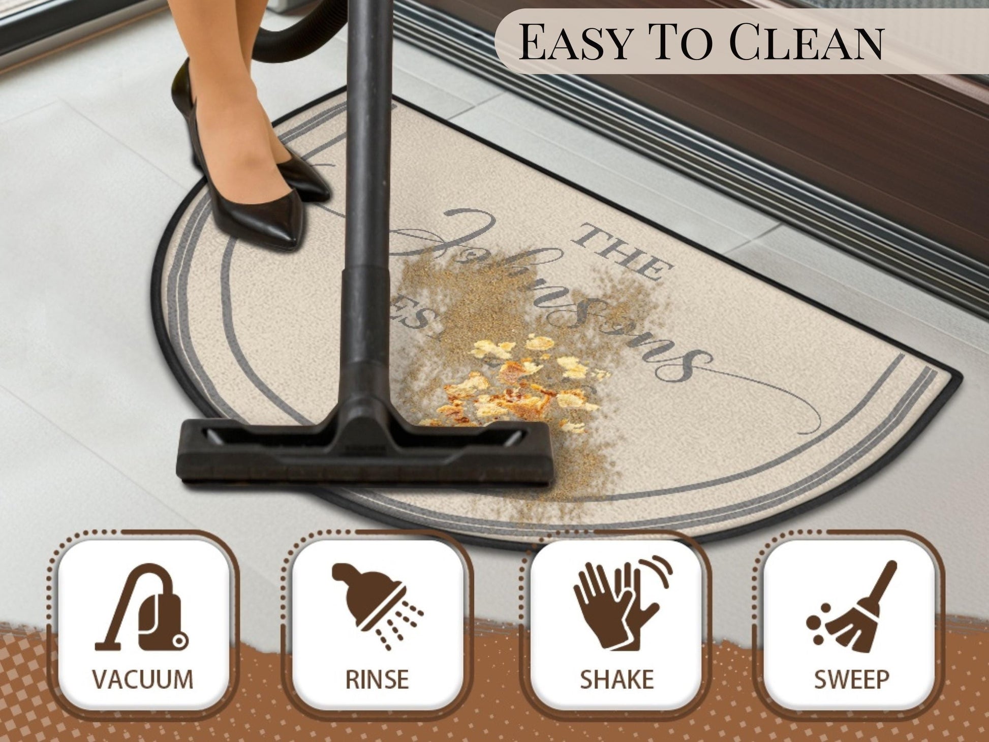 Welcome Mat Custom Entryway Rug Family Name Est Year Semi-Circle Minimalist Beige Carpet Accent Mat Rug Soft Short Pile Personalized Rug