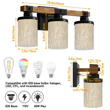 Ivory Botanical Line Art Three-Light Vanity Fixture