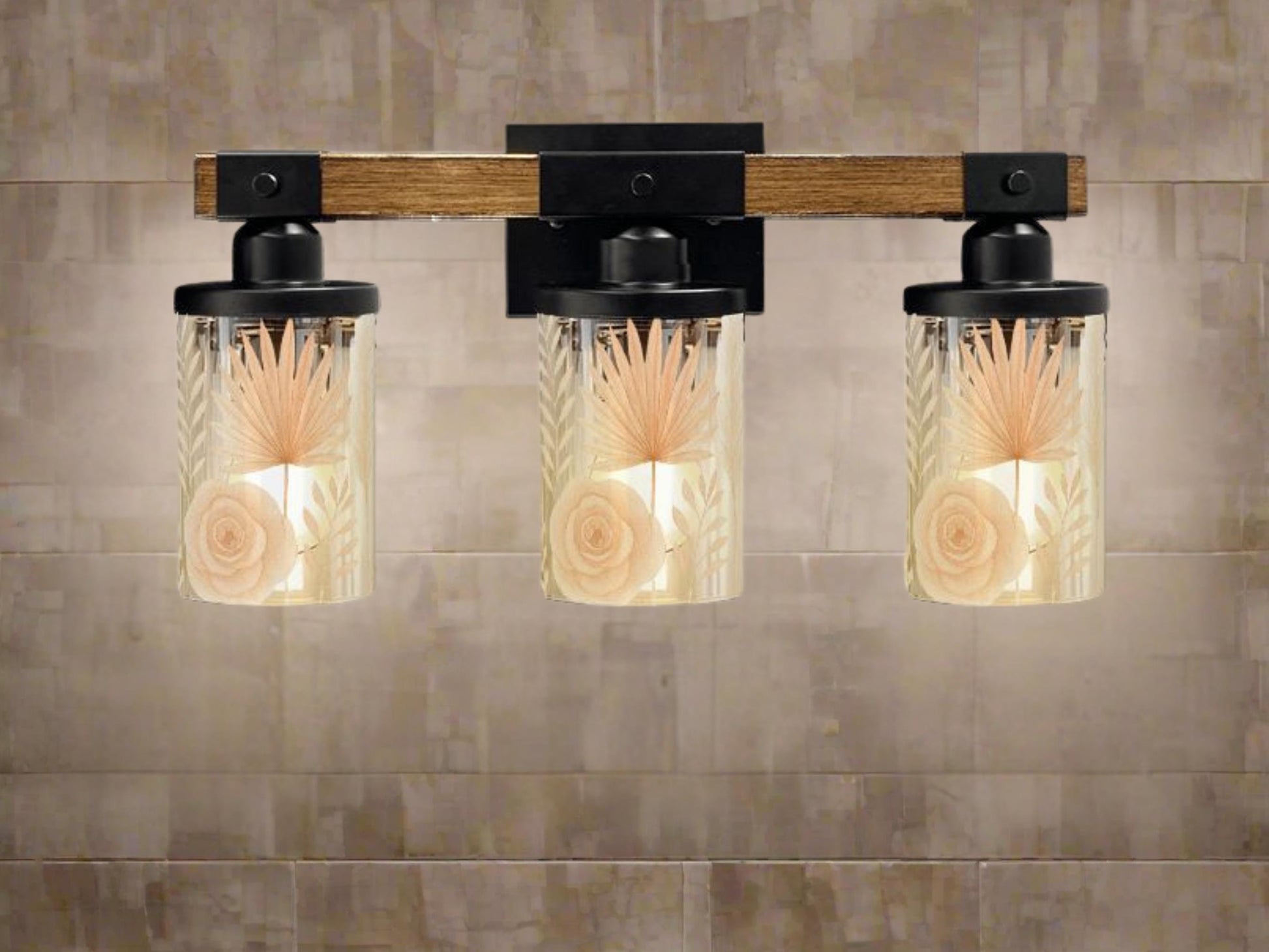 Modern Vanity Light Fixture Bathroom Lighting Desert 3-Light Decorative Metal and Glass Restroom Light Desert Orange Light Over Sink Decor