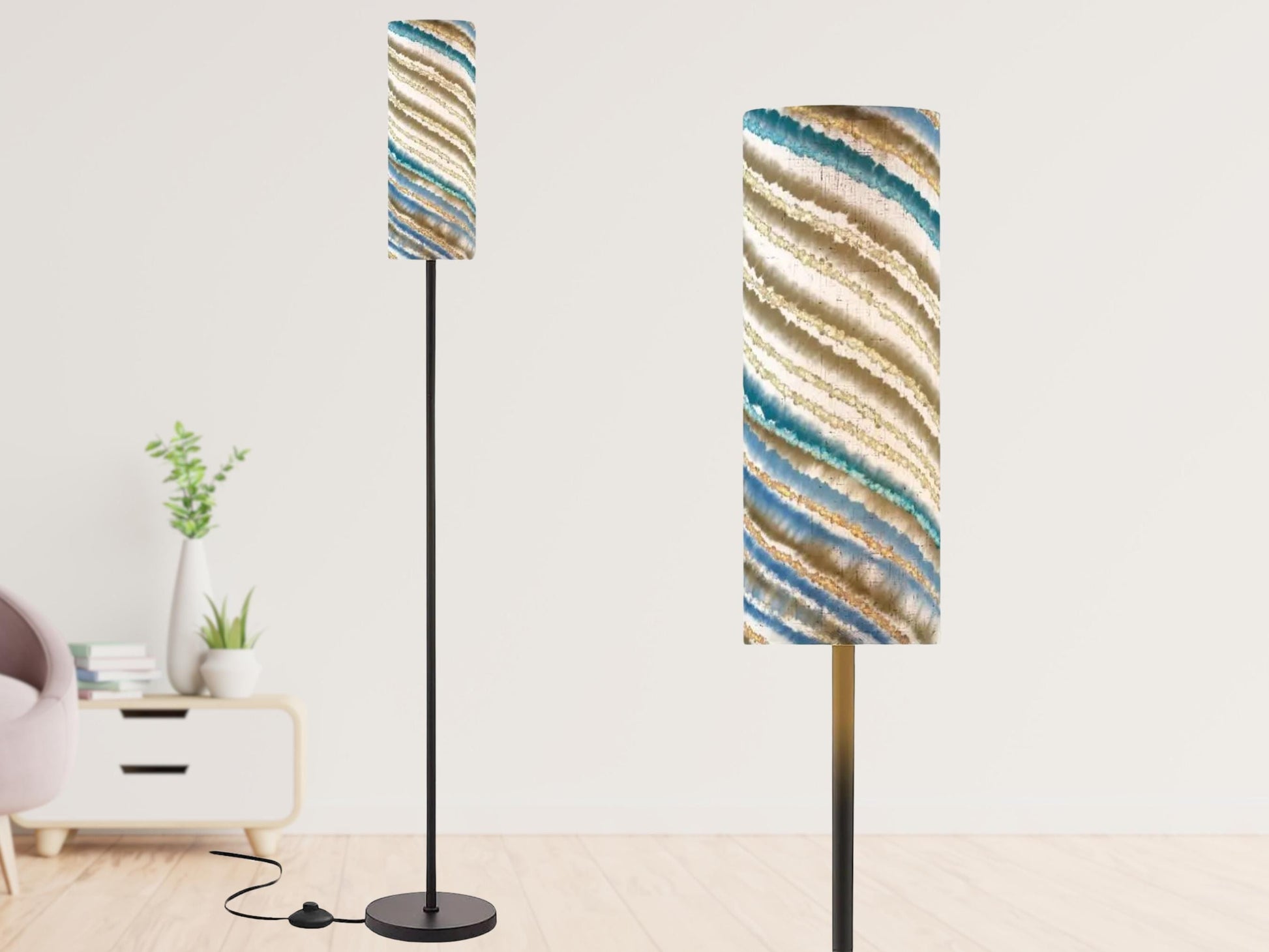 Floor Lamp Mid Century Modern Beige Blue Floor Lamp Retro MCM Floor Lighting Tall Lamp Sandy Beige Ocean Accent Lighting Vintage Mod Decor