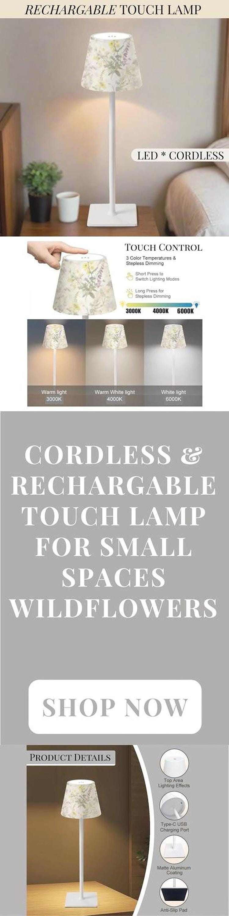 Cordless Table Lamp LED Touch Activated Desk Lamp Wildflower Rechargeable Lamp Nightstand Dimmable Table Lamp Stepless Dimming By Touch Lamp