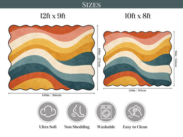 Mid Century Modern Scalloped Rug Retro Wave Area Rug Organic Abstract Color Block Rug Modern Living Room Statement Rug Wavy Stripe MCM Rug