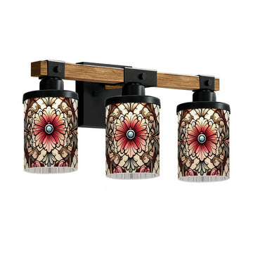 Rose Medallion Stained-Glass-Style Three-Light Vanity Fixture