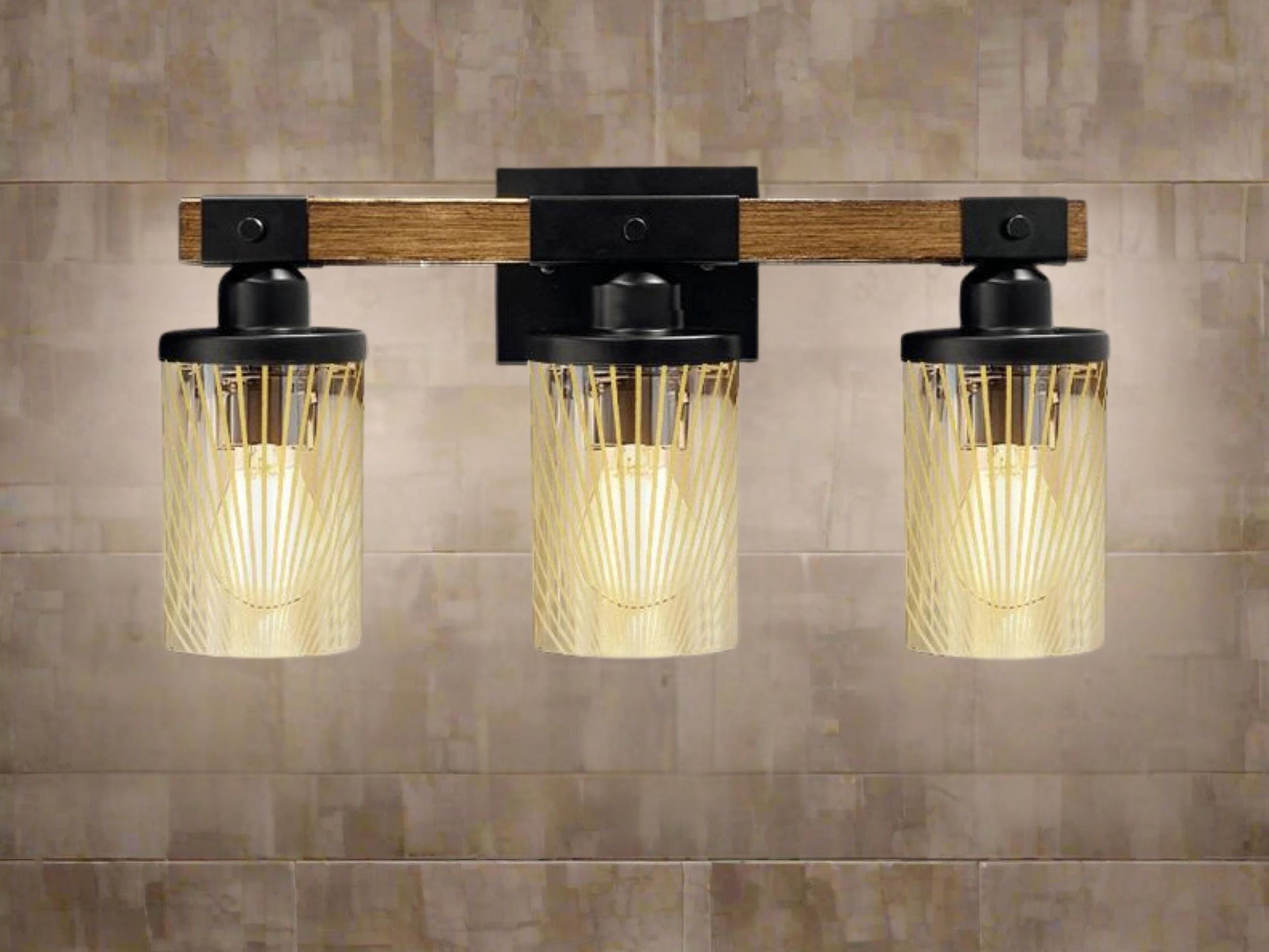Luxury Bathroom Lighting Modern Farmhouse Vanity Light Fixture 3-Light Decorative Metal & Glass Bath Light Lined Beige Light Over Sink Decor
