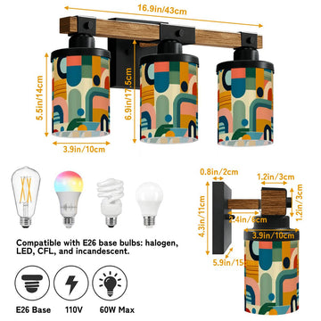 Colorful Retro Abstract Three-Light Vanity Fixture