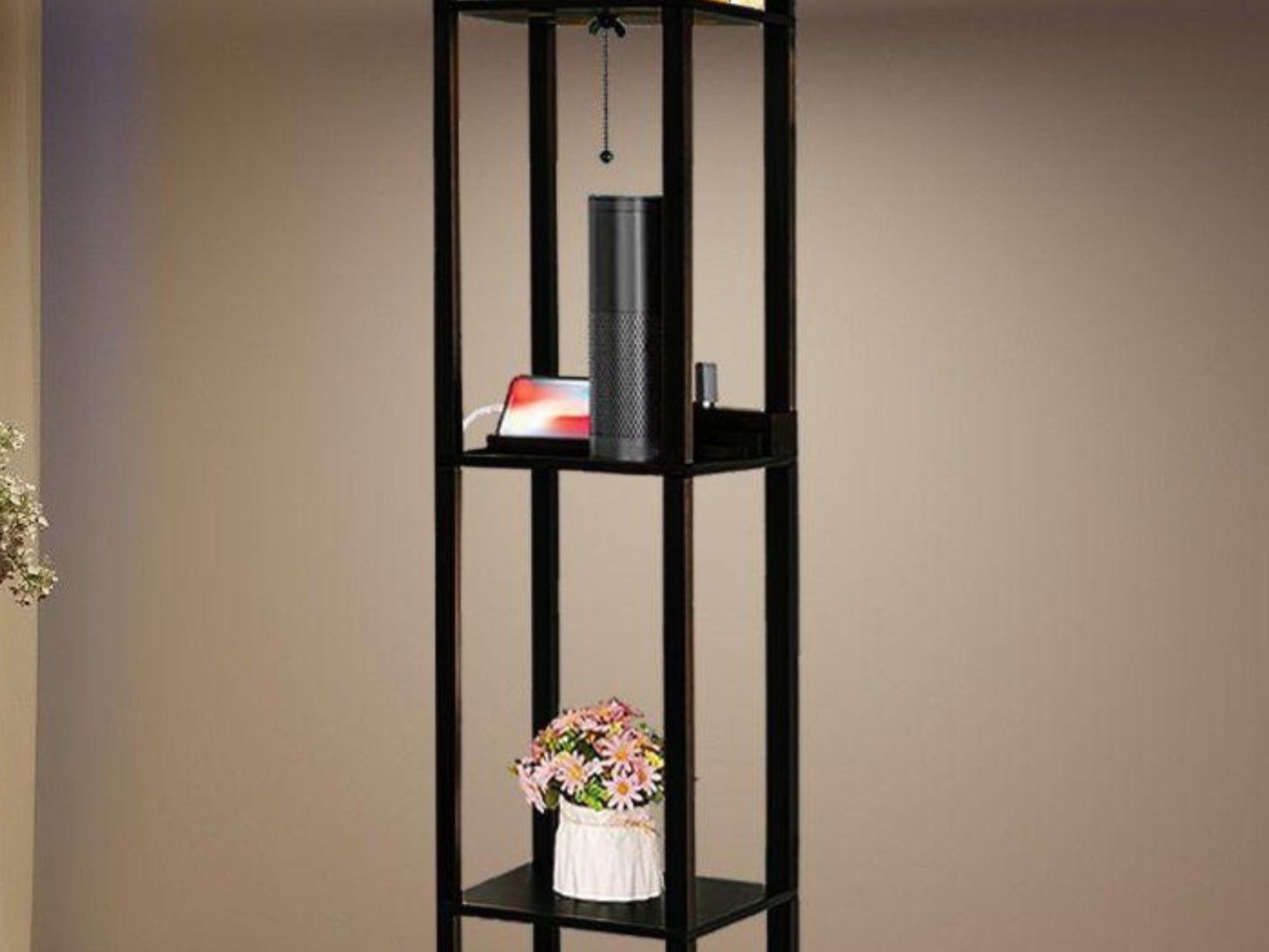 Floor Lamp Wooden Shelves Floral USB Floor Lamp Living Room Lighting Made in USA Floor Lamp With 3 Shelves Bedroom Lighting for Living Room