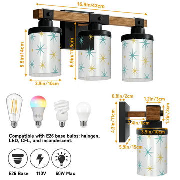 Teal and Yellow Starburst Three-Light Vanity Fixture