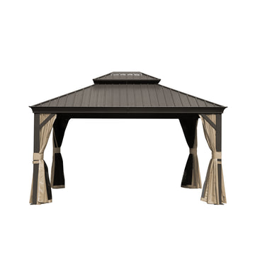 Hardtop Gazebo Outdoor Aluminum Gazebos Grill with Galvanized Steel Double Canopy for Patios and Backyard, with Curtains & Netting