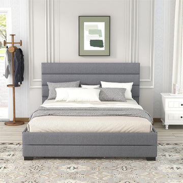 Queen Upholstered Platform Bed with Twin Size Trundle and Two Drawers