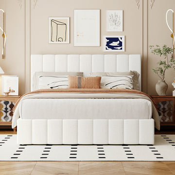 Queen size Upholstered Platform bed with a Hydraulic Storage System