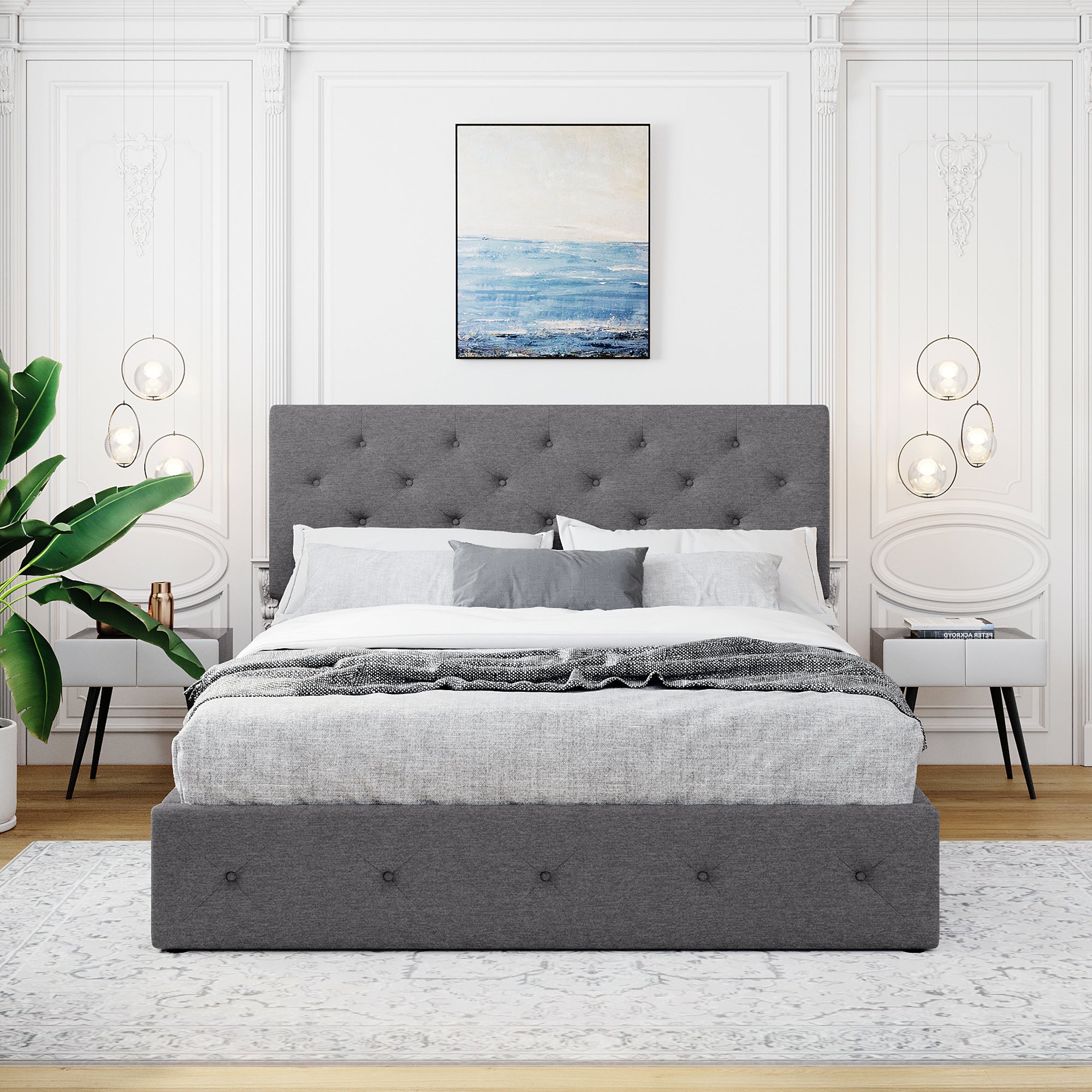 Queen size Upholstered Platform bed with a Hydraulic Storage System