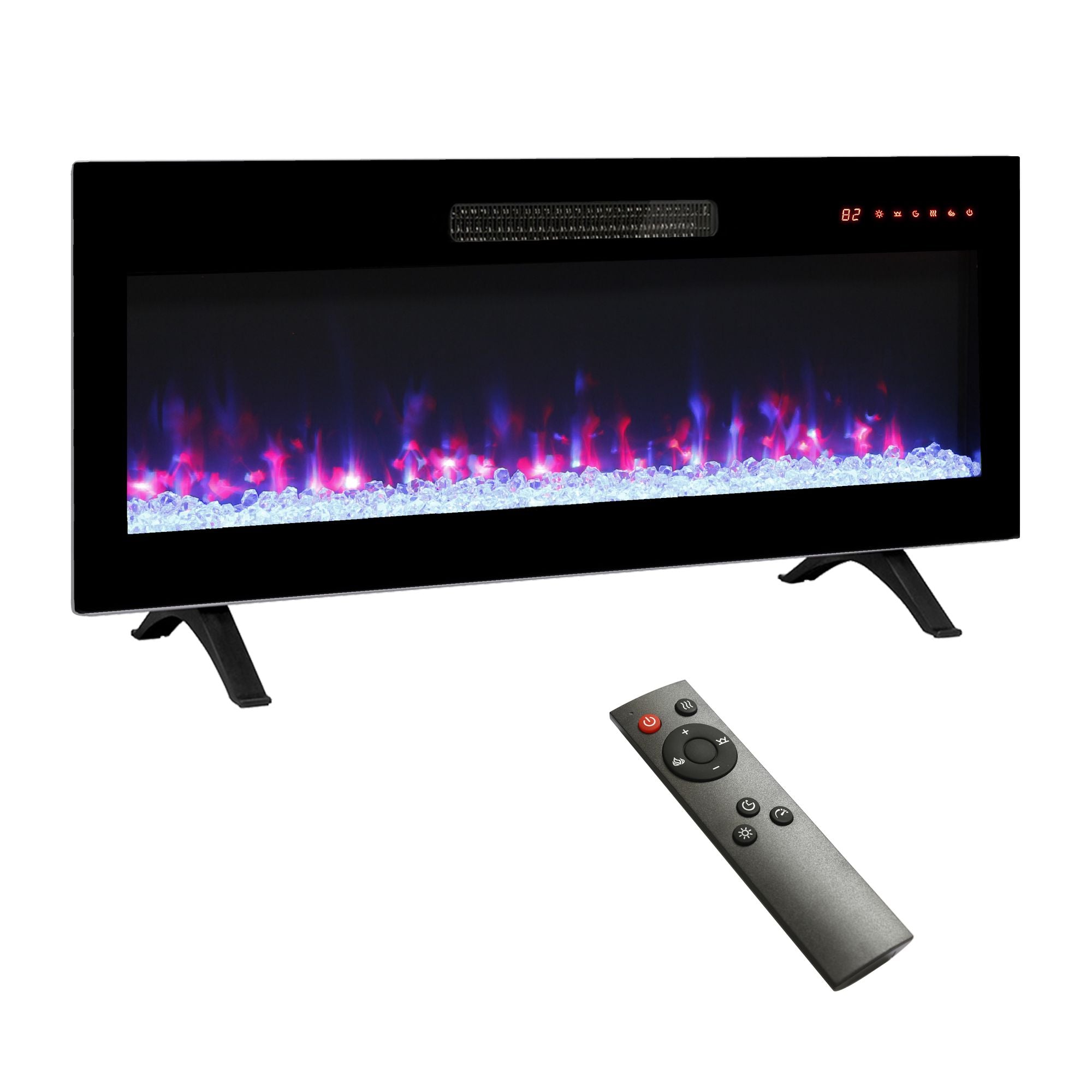 36 inch Recessed Ultra-thin Tempered Glass Electric Fireplace - Multicolor Flame & Ember Bed