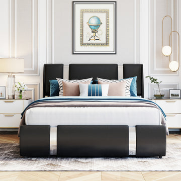 Full Size Upholstered Faux Leather Platform bed with a Hydraulic Storage System