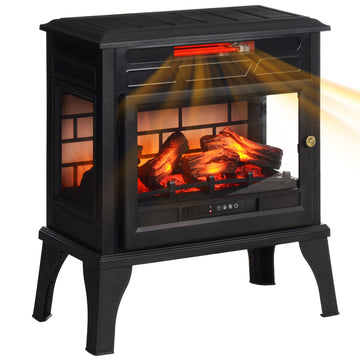 HOMCOM Electric Fireplace Stove, 24" Freestanding Electric Fireplace Heater with Remote, Realistic 3D Flame Effect, Thermostat, Overheat Protection, 1000W/1500W, Black