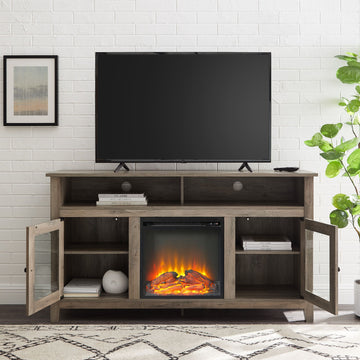 Transitional Electric Fireplace Wood and Glass TV Stand for TVs up to 65