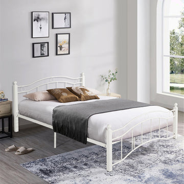 Queen Size Metal Bed Frame with Headboard and Footboard White