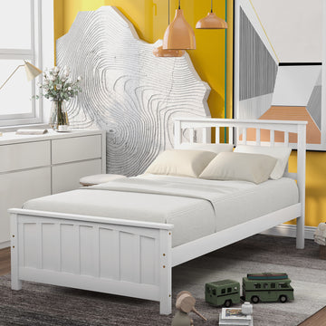 Wood Platform Bed - Twin Size in White