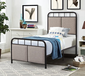 Twin Size Linen Upholstered Platform Metal Bed Frame with fabric Headboard and Footboard