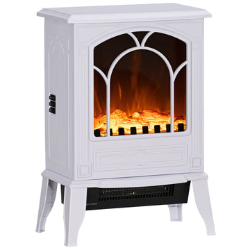 HOMCOM 22" Free Standing Electric Fireplace Stove, Fire Place Heater with Realistic Flame Effect, Overheat Safety Protection, 750W / 1500W, White