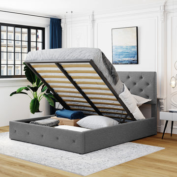 Queen size Upholstered Platform bed with a Hydraulic Storage System