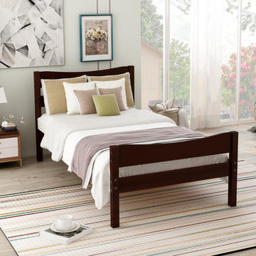 Twin Size Wood Platform Bed with Headboard and Wooden Slat Support