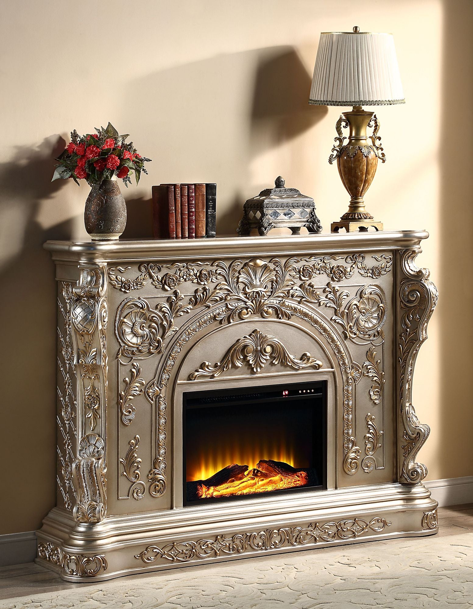 ACME Danae Fireplace - Antique Silver & Gold Finish (AC01618)