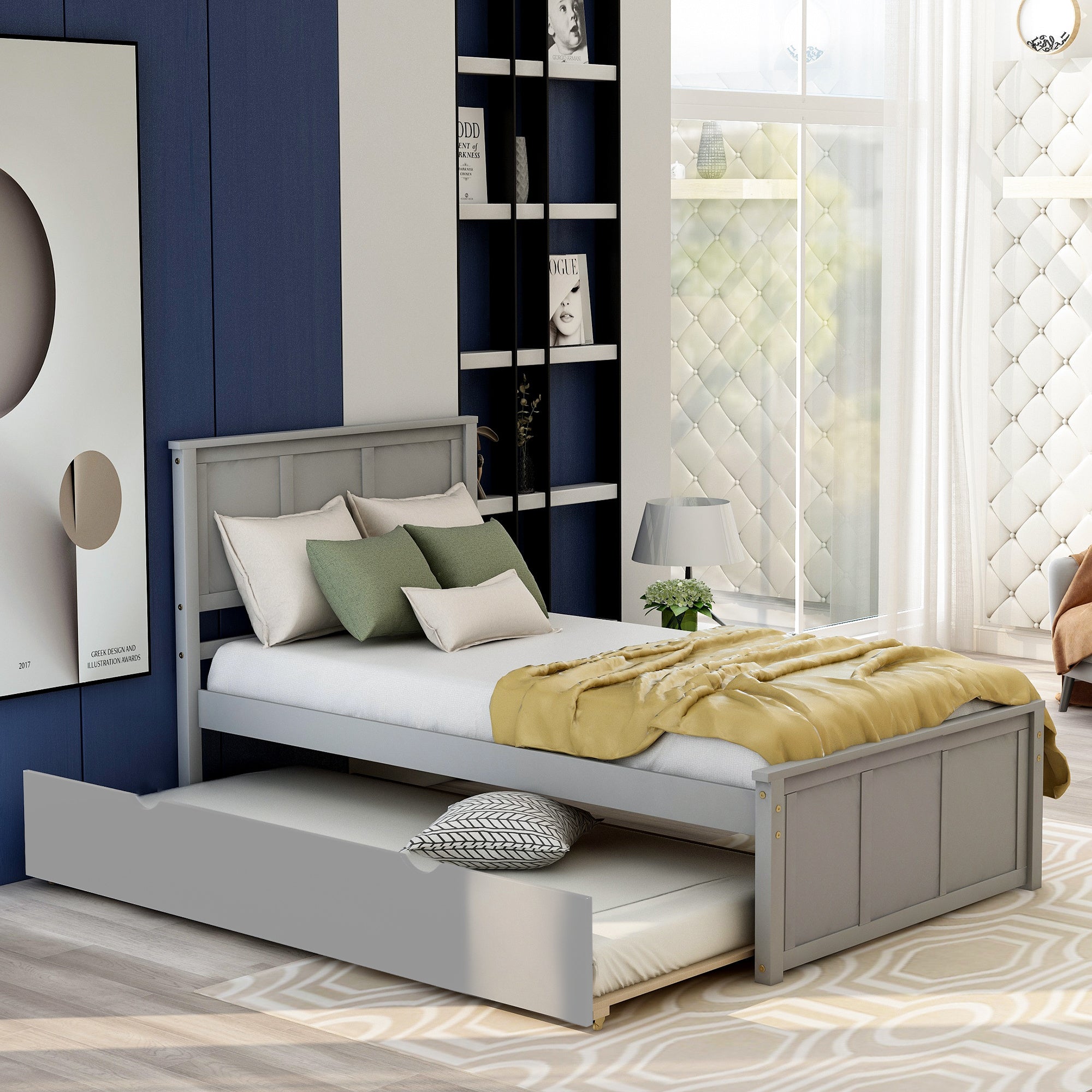 Platform Bed with Twin Size Trundle, Twin Size Frame