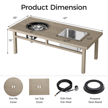 3-in-1 Coffee Table with Ice Bucket and Fire Pit - Beige