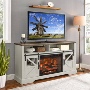 60 Inch Electric Fireplace Entertainment Center With Door Sensor-Jasmine white color