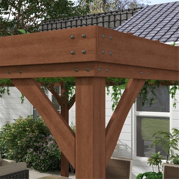 Outdoor Wooden Gazebo for Back Patios & Decks - Natural Wood Brown