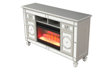 TV Stand With Electric Fireplace in Silver