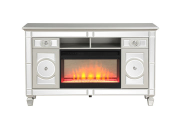 TV Stand With Electric Fireplace in Silver