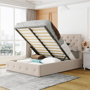 Full size Upholstered Platform bed with a Hydraulic Storage System