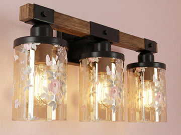 Luxury Bathroom Lighting Vanity Light Fixture 3-Light Watercolor Floral Farmhouse Roses Metal and Glass Restroom Light Over Sink Decor
